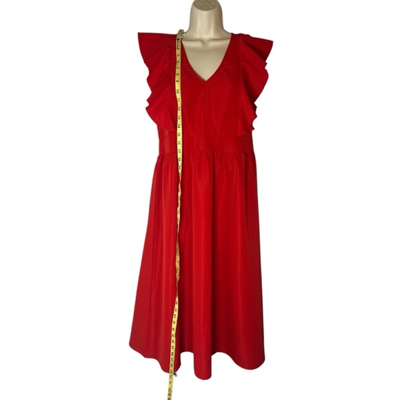 Sunday Up Red Sundress with Flutter Sleeves and V-neck for Cocktail - Picture 4 of 6
